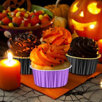 200 Pack Aluminum Cupcake Liners with Lids,Purple Black,Halloween - Image 3