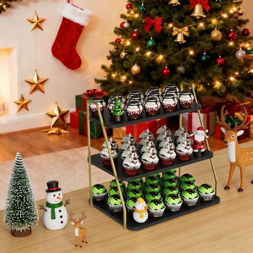 VyGrow Cupcake Stand, 3-Tier Dessert Stand for 55 Cupcakes, Wood & Metal Tower Display Premium Holder Dessert Tree Tower for Christmas Birthday Weddings Party Decor, 16.26" L x 11.81" W x 15.76" H - Image 2