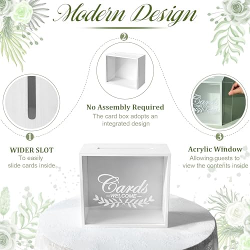 OurWarm White Wooden Wedding Card Box for Reception with Acrylic Window - Image 5