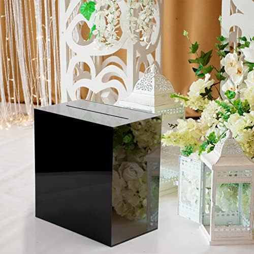 Fowecelt Black Acrylic Wedding Card Box with Slot Large DIY Card Box Blank No Print for Wedding Reception Graduation Party Bridal Shower Fundraiser Money Box Keepsake Party Favor (10 x10 x 5.5 Inch) - Image 4