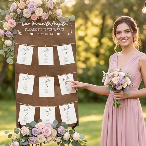 OurWarm Seating Chart for Wedding Reception Display, 29.5x16.5 Inch Rustic Wedding Seating Chart Board with Display Stand, Please Find Your Seat Sign for Baby Shower Wedding Reception Decorations - Image 2