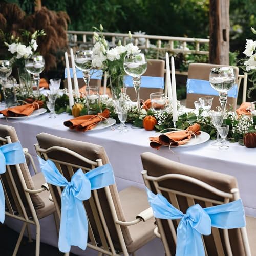 Large Satin Bow Decor with 50 Pack Chair Sashes - Perfect for Birthday, Wedding, Parties & Baby Shower | 24x36 Inch Giant Bows for Room Decor | Wide Fabric Ribbons for Banquet Chairs (Sky Blue) - Image 4