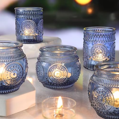 36 Pcs Blue Votive Candle Holders Bulk- Assorted Floral Tea Light Candle Holders for Wedding Table Decor, Blue Centerpieces for Wedding, Bridal Shower, Baby Shower Decorations - Image 6