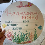 Birth Stat Sign Personalized for Newborn Baby | 12" Mermaid Design | Crib & Nursery Decor, Photography Prop, Baby Shower Gifts, Gender Reveal, Pregnancy Announcement, Hickory Hollow Designs - Image 2