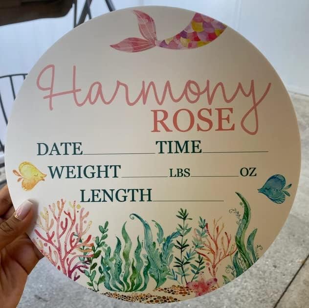 Birth Stat Sign Personalized for Newborn Baby | 12" Mermaid Design | Crib & Nursery Decor, Photography Prop, Baby Shower Gifts, Gender Reveal, Pregnancy Announcement, Hickory Hollow Designs - Image 2