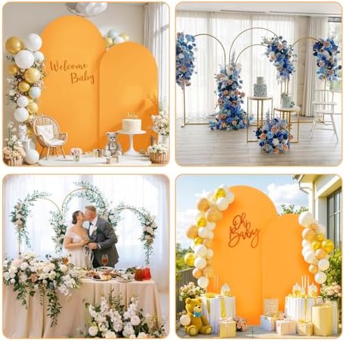 7.2FT, 6FT Wedding Arch Stand and Matching Gold Spandex Fitted Arch Backdrop Cover Set, Round Top Chiara Backdrop Stands and Covers for Birthday Party Baby Shower Banquet Arch Decor (Gold) - Image 7