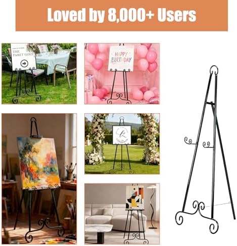 46" H Adjustable Metal Display Easel - Vintage Black Scroll Design, Rust-Proof Metal Stand for Showcasing Pictures, Artlork, Picture Frame and Wedding Signs - Image 5