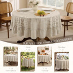 Romanstile Gingham Ruffled Round Tablecloth, 70 Inch, Taupe - Image 6