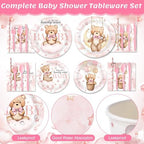 450 Pcs Tableware Set, Serve 50, Pink, Bear Baby Shower - Image 3