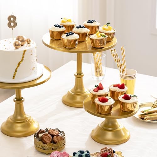 HBlife 3 PCS Gold Cake Stand Set (8"/10"/12" Cake Plate), Metal - Image 5