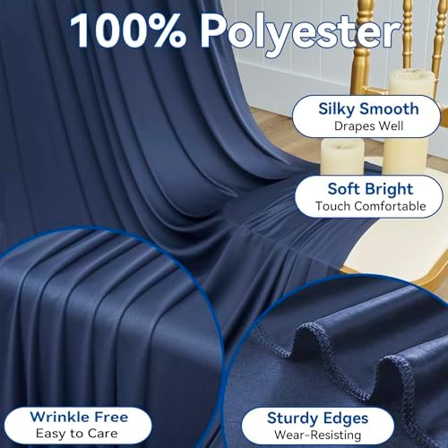 10ft×12ft Wrinkle Free Navy Blue Backdrop Curtain for Wedding Parties, 2 Panels 5×12ft Long Silky Polyester Fabric Backdrop Drapes Photo Back Drop Curtains for Birthday Photography Background Cloth - Image 4