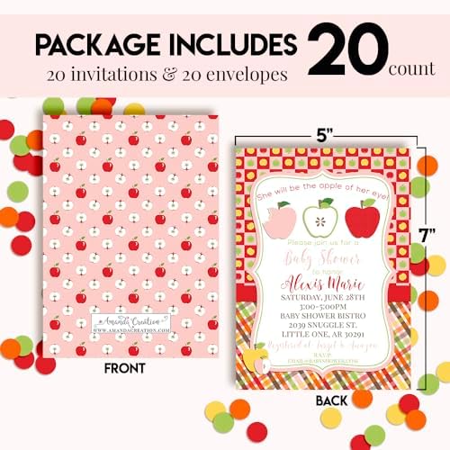 Amanda Creation Custom Baby Shower Invites Apple Baby Shower Invitation 20 5x7 Custom Personalized Apple Theme Invites With Envelopes - Image 4