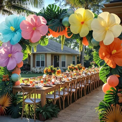 Giegxin 6 Pcs 12'', 16'' Large Hawaiian Hibiscus Paper Flowers Decorations - Image 5