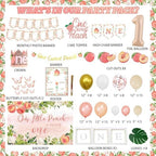 130 PCs One Sweet Peach Birthday Decorations, Fiesec Peach 1st Party Decorations Backdrop Balloon Garland Leaves Monthly Photo Highchair Banner Cake Topper Box Cutout Crown Poster Pastel Peach - Image 2
