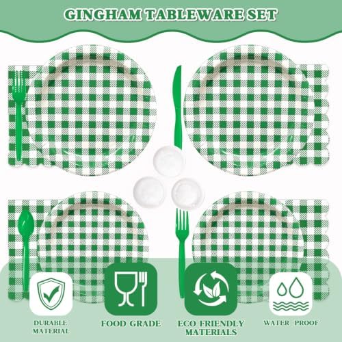 Vyntra 350-Pc Green Gingham Paper Plates and Napkins Party Supplies - Image 5