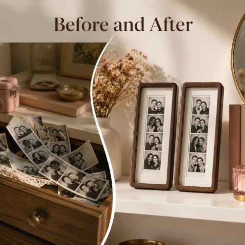 Photo Booth Frame Photo Strip Frame, 2 Pack Wooden Vertical Frames 11.81×3.94 Inches with Kickstand for Wedding Anniversary Couple Birthday Graduation Tabletop Display Gift - Image 5