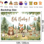 10x8ft Woodland Baby Shower Backdrop Oh Baby Banner, Forest Animal Background Decorations for Gender Neutral Baby Shower, Rustic Woodland Newborn Photo Prop, Nature Theme Party Supplies - Image 7