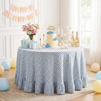 Eternal Beauty Gingham Ruffled Tablecloth Dusty Blue White 90 Round Wedding - Image 2