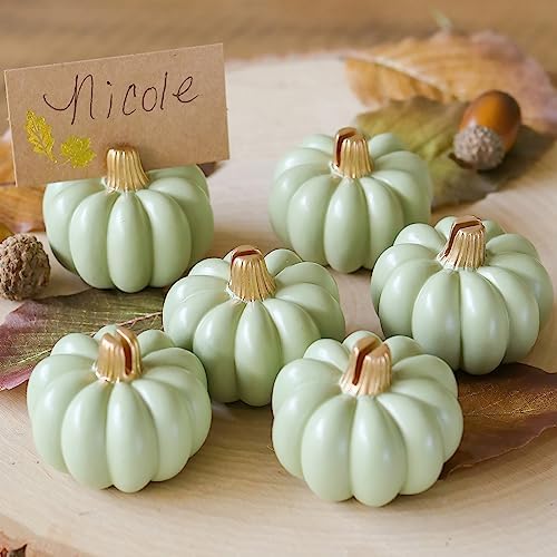 Kate Aspen 12pcs Fall Decor Green Pumpkin Place Card Holder, Place Settings, Perfect for Thanksgiving Table Decor, Fall Themed Weddings, Bridal Brunches (Place Cards Included) by KateAspen