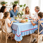 JarThenaAMCS Gingham Ruffle Tablecloth with Red Rick Rack Blue White Plaid Cotton Table Cloth Decorative Rectangle Farmhouse Table Cover for 4th of July Home Kitchen Party Decoration, 55 x 70 Inch - Image 7
