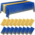 Tudomro 16 Pack Dark Blue and Gold Plastic Tablecloths Satin Runner Set by Tudomro