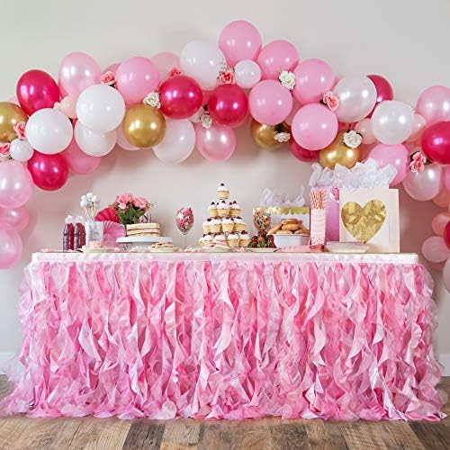 Pink Tutu Table Skirt. 6ft Table Skirt with Double Layer Organza Willows. Princess Party Decorations, Quinceanera Decorations, 1st Baby Girl Birthday Décor, Baby Shower Décor or Gender Reveal by BluekateParty