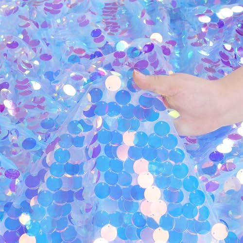QueenDream Rectangle Sequin Blue Mermaid Tablecloth - 51x106 Inch Sequin Fabric Rectangle Table Cloths Mermaid Birthday Ocean Party Decoration by QueenDream