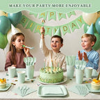 Vyntra 350 Pcs Sage Green Square Paper Plates and Napkins Set, Serves 50 - Image 7