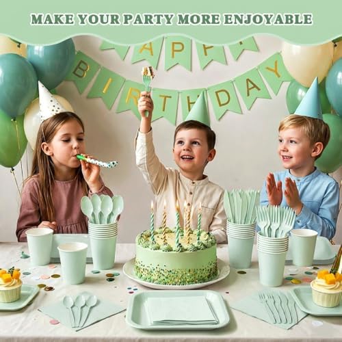 Vyntra 350 Pcs Sage Green Square Paper Plates and Napkins Set, Serves 50 - Image 7