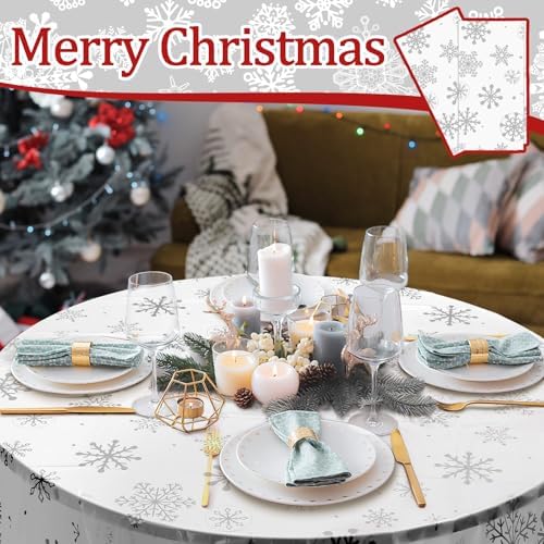 Ganeen 12 Pcs White Snowflake Round Tablecloth 84 Inch Plastic Christmas - Image 5