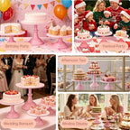 3 PCS Pink Round Cake Stand Set, Multi Size Metal Cupcake Holders Stand for Birthday Wedding Banquets, Pastry Display Holders for Holiday Party Dessert Display Table Decor (8"/10"/12" Plate) - Image 6