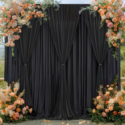 30x10ft Black Backdrop Curtain Panels for Parties - Wrinkle Free Polyester Photo Curtain Backdrop Wedding Back Drop Fabric Drapes for Party Decorations Background for Photography by WishCare