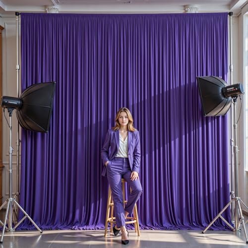 4 Panles Purple Backdrop Curtains - Wrinkle Free Fabric Backdrop Curtain for Photoshoot, 10FT Wedding Party Photo Backdrop Drapes for Birthday Baby Shower Photography Stage Background Decorations - Image 4