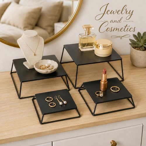 Metal Buffet Risers,6PCS Food Risers for Buffet Table 5in to 10in Display Stand for Catering Dessert Black Cube Boxes Nesting Risers with Hollow Bottoms (Black, 6P-Openwork) - Image 6