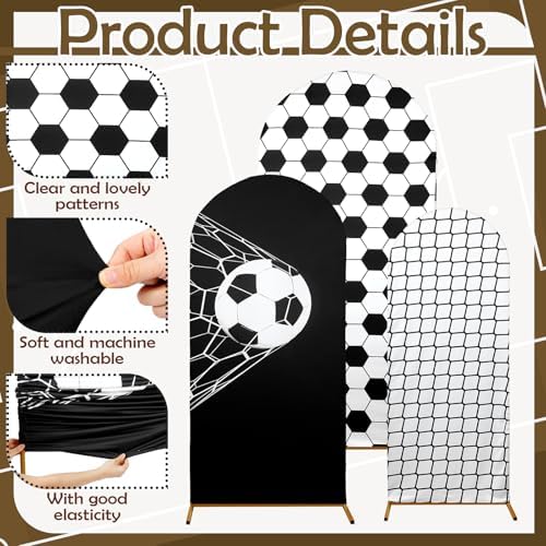Foilswirl Spandex Arch Backdrop Cover 34 Pcs Soccer Birthday Background Decorations 4ft 5ft 6ft Soccer Arch Backdrop Covers Black White Balloons for Sport Game Football Birthday Party Decor - Image 4