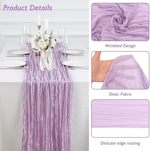 8 Pack Lilac Purple Cheesecloth Table Runner 120 Inch Boho Wedding Decor - Image 3