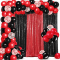 SmoothNovelty 137 Pcs 2026 Graduation Decoration Red Black Party Backdrop Kits - 4 Sequin Backdrop Curtain 133 Balloon Garland Kit Photo Prop Background for Prom Send Off Wedding Anniversary by SmoothNovelty
