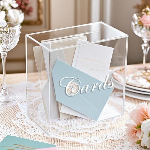Large Clear Acrylic Wedding Card Box with Slot and Pen, 10x10x5 inch Wedding Receptions Wishing Well Money Box, DIY Card Box for Party, Graduation, Bridal Shower, Birthday (Clear) - Image 4