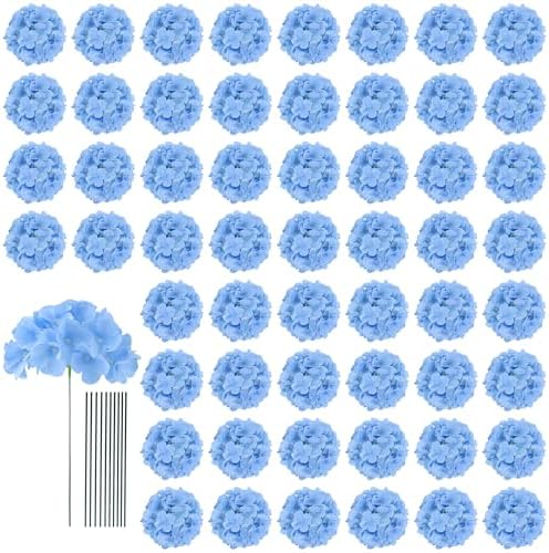 AVIVIHO 65pcs Blue Hydrangea Artificial Flowers Bulk Fake Flowers by Aviviho