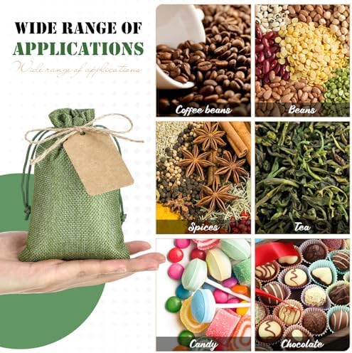 Woanger 100 Pcs Drawstring Burlap Gift Bags 4x6'' with Tags, Dark Green - Image 5