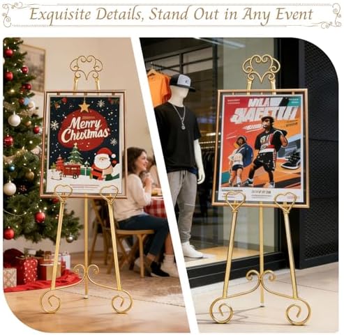 Gold Easel Stand for Sign,Heavy Duty Metal Adjustable Display Easel with Storage Bag,Perfect for Showcasing Pictures, Artwork, Picture Frame Wedding Sign Etc - Image 4