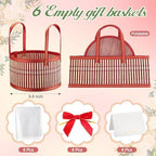 Weysat 6 Set Baskets for Gifts Empty Bulk, Large Woven Bamboo Gift Basket Kit with Handles, Bow, Wrap Bag to Fill for Raffle Thanksgiving Day Wedding Birthdays Party Wrapping (Red) - Image 2