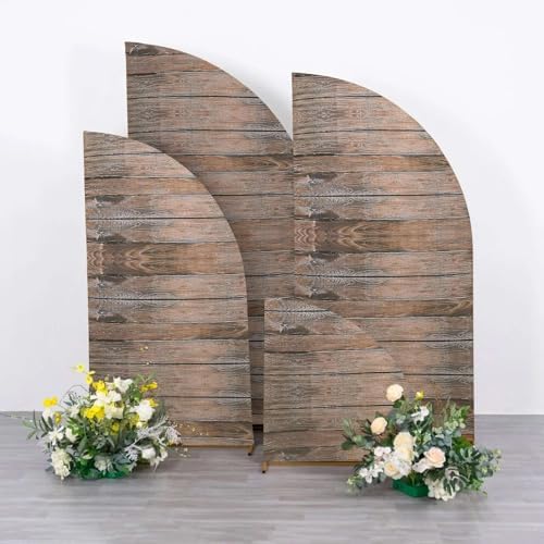 Efavormart Set of 4 Brown Rustic Wood Print Spandex Chiara Backdrop Covers, Fitted Half Moon Arch Slipcovers 2.5ft-7ft for Farmhouse and Woodland Decor - Image 4
