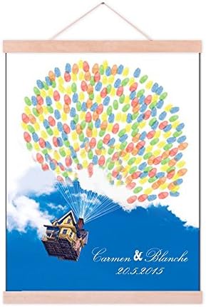 Customized Wedding Guest Book House with Balloons Fingerprints Signature Painting with Wooden Hanger DIY Guest Sign-in Book Anniversary Gift-80x120cm by Unknown