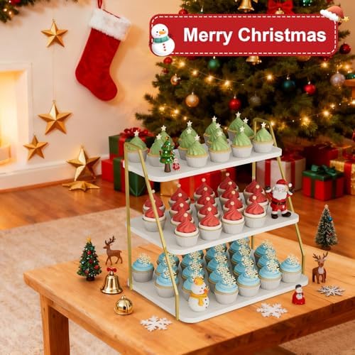 VyGrow Cupcake Stand, 3-Tier Dessert Stand for 55 Cupcakes, Wood & Metal Tower Display Premium Holder Dessert Tree Tower for Christmas Birthday Weddings Party Decor, 16.26" L x 11.81" W x 15.76" H - Image 2