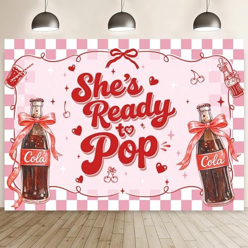 MEHOFOND 8x6ft She's Ready to Pop Baby Shower Banner Backdrop Pink Coquette Shes Ready to Pop Baby Shower Decorations Gender Reveal Cake Smash Photo Booth Props by MEHOFOND