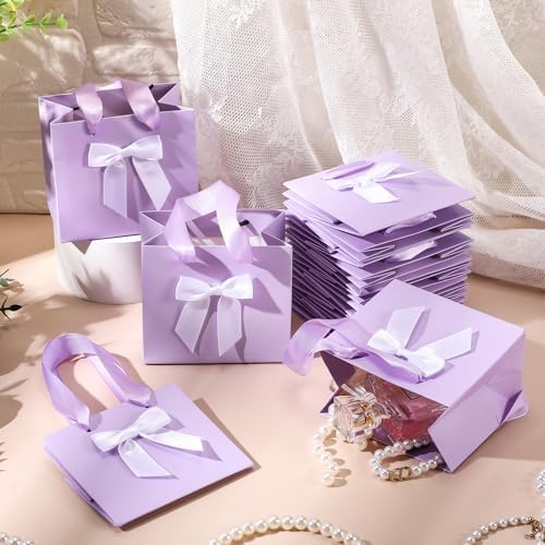 Kolldenn 50 Pcs Small Purple Gift Bags Bulk with Bow Ribbon Handles - Image 4