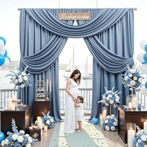 50ftx14FT Wrinkle Free Dusty Blue Backdrop Curtain for Wedding Parties - Image 5