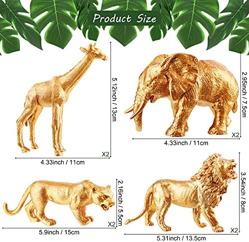 Soaoo 26 Pcs Gold Animals Figures Palm Leaves Cake Toppers, Safari Animal - Image 2