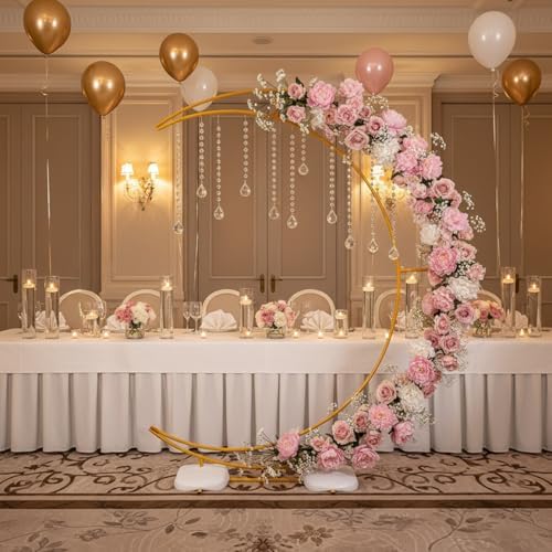 Half Crescent Moon Wedding Arch Backdrop Stand 6.9FT Party Ceremony Arch - Image 2